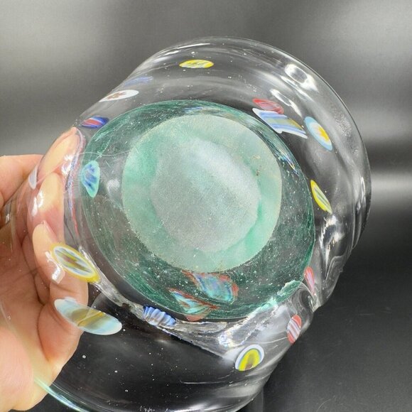 Large Art Glass Basket Bowl Centerpiece With Large Multicolor Millefiori Spots - Picture 9 of 16
